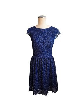Talula Lace Fit & Flare Dress Navy Blue Cap Sleeve XS